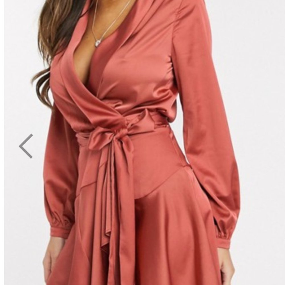 Midi satin wrap dress
